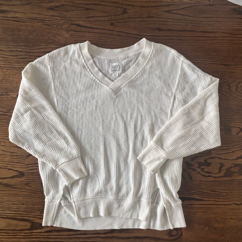 White Ribbed Long Sleeve Top